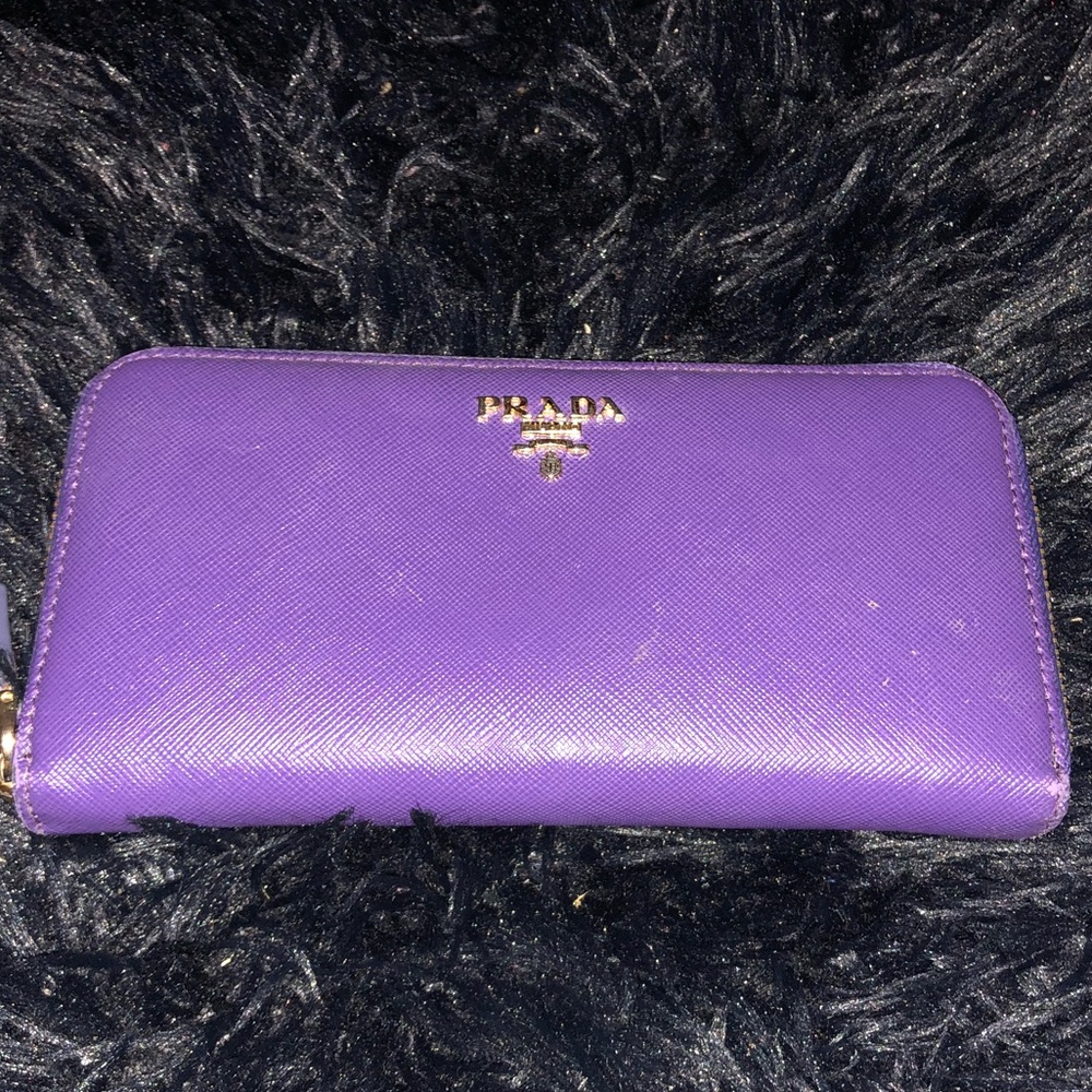 Prada Purple Leather Zip Around Wallet